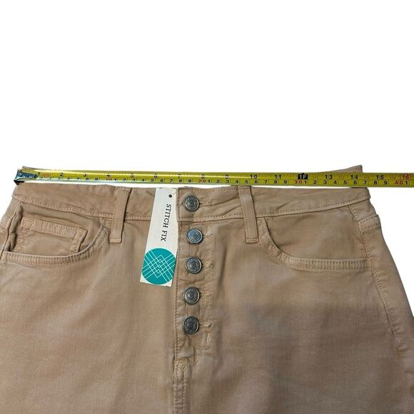 Just Black Denim Women’s M Odyssey Khaki Mini Skirt Tan Raw Hem Button Fly NWT - Picture 7 of 7